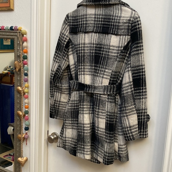 Plaid B/W Double Breastfed Car Coat Sz L - Picture 7 of 11